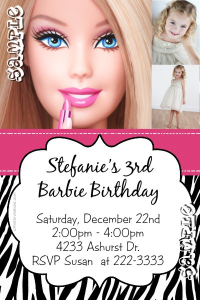 Barbie Birthday Invitations
 Barbie Animal Print Birthday Invitations ALL COLORS