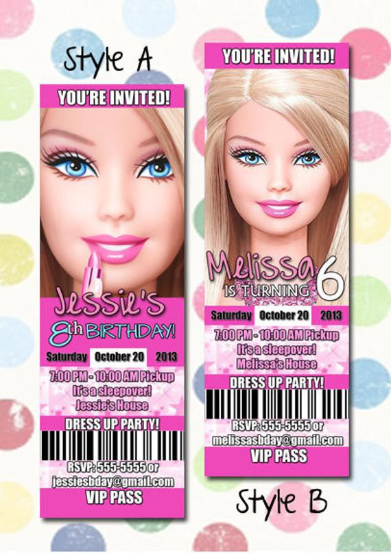 Barbie Birthday Invitations
 Barbie Birthday Party Invitation Ticket Style You by