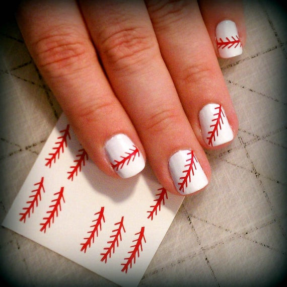 Baseball Nail Designs
 Baseball Stitch Nail Design Nail Decals by MySportsJewelry