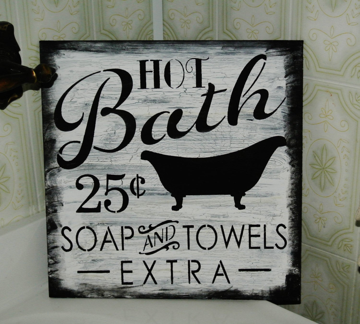 Bathroom Decor Signs
 Bath Sign Hot bath 25 cents white and black bathroom decor
