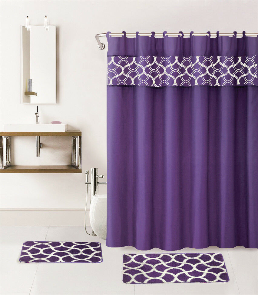 Bathroom Shower Curtain Sets
 15PC PURPLE GEOMETRIC BATHROOM SET 2 BATH MATS 1 SHOWER