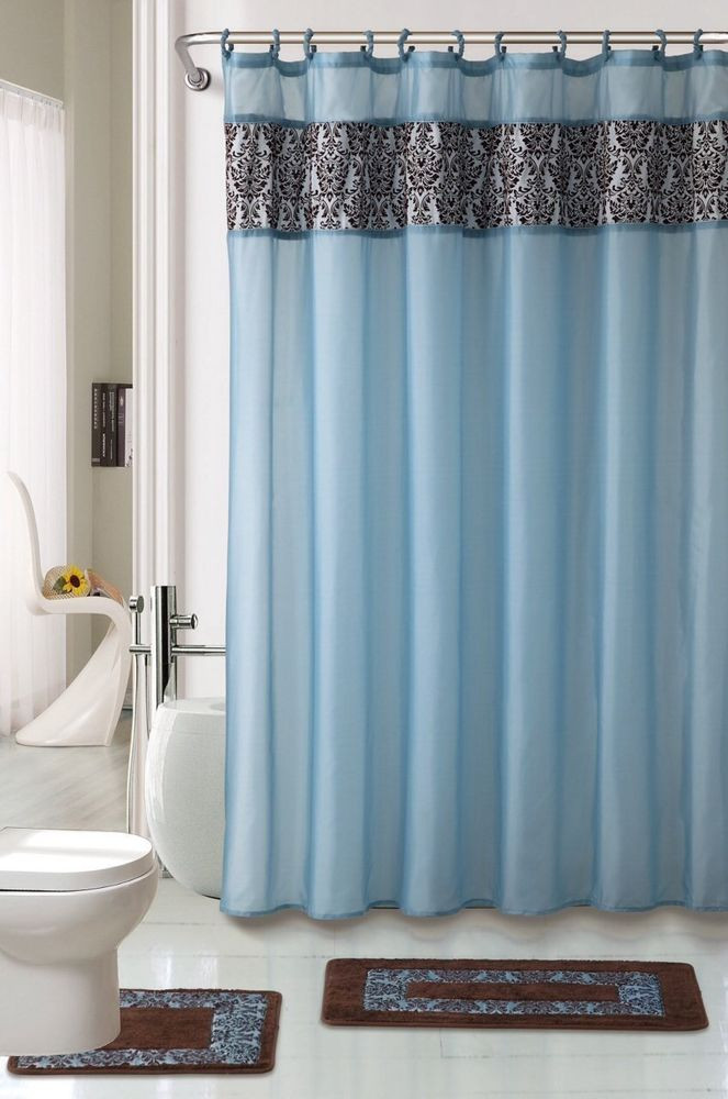 Bathroom Shower Curtain Sets
 4pc BATHROOM rugs set MAJESTIC BLUE bath rug fabric shower