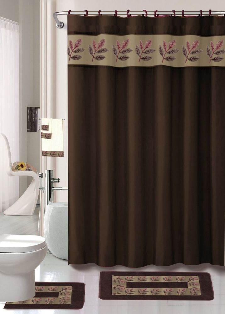 Bathroom Shower Curtain Sets
 18 pc Bath rug set oakland coffee brown bathroom shower