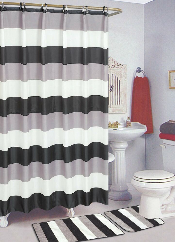 Bathroom Shower Curtain Sets
 Black & White 15 Piece Bathroom Set Bath Rugs Shower