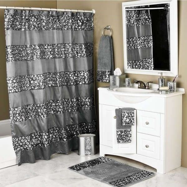 Bathroom Shower Curtain Sets
 NEW Silver Gray Sequin Glam Shower Curtain Fabric Bathroom