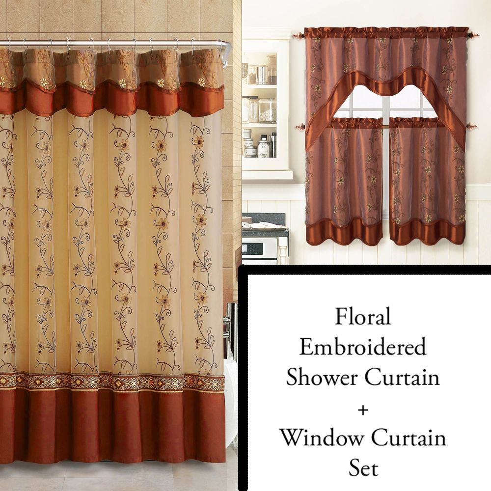Bathroom Shower Curtain Sets
 Cinnamon Shower Curtain and 3Pc Window Curtain Set