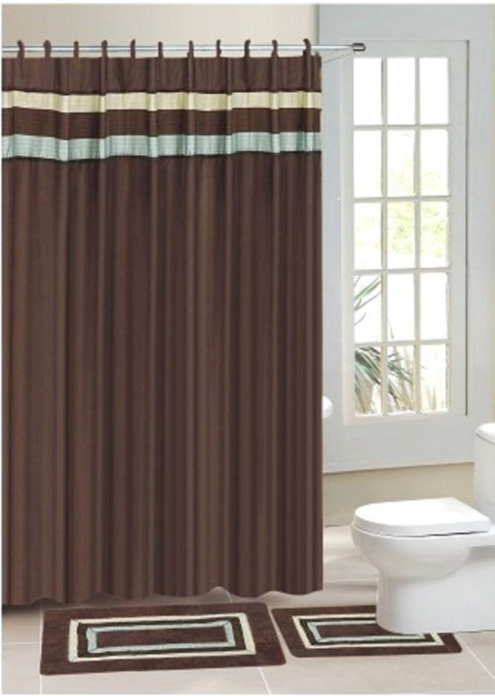 Bathroom Shower Curtain Sets
 CHOCOLATE STRIPE VALANCE PRINT FABRIC SHOWER BATHROOM