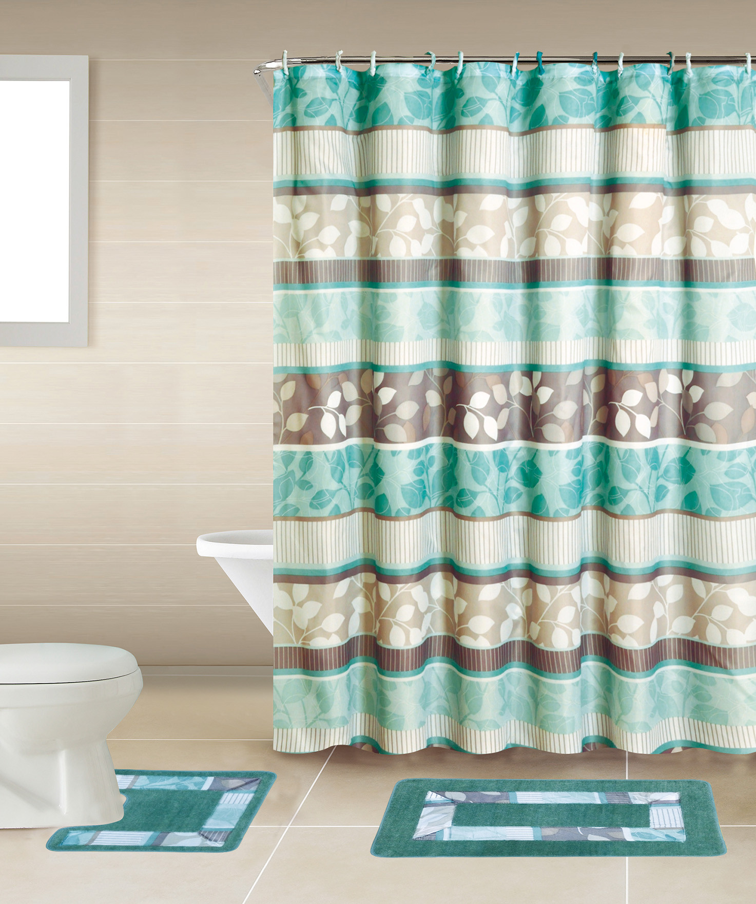 Bathroom Shower Curtain Sets
 18 Piece Modern Shower Curtain Set Includes Shower Hooks