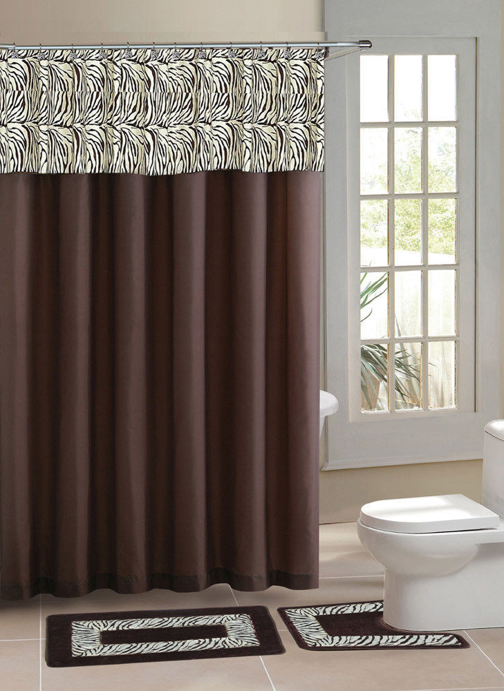 Bathroom Shower Curtain Sets
 Brown Zebra Stripe Shower Curtain 15 Pcs Bath Rug Mat