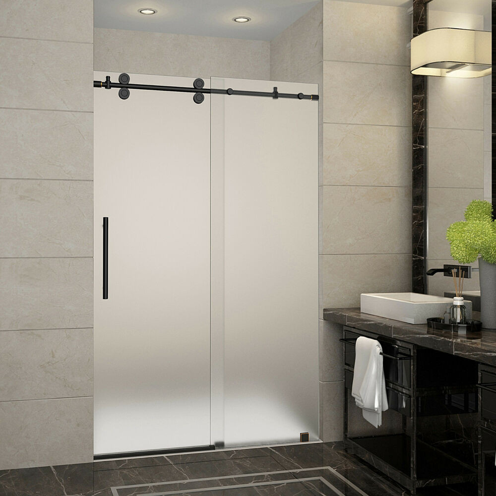 Bathroom Shower Doors
 Aston Langham 48x75 Oil Rubbed Sliding Frosted Shower Door