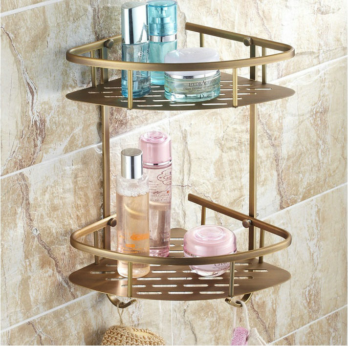 Bathroom Wall Baskets
 Beelee BL170A Antique Elegant Double Shelves Brass