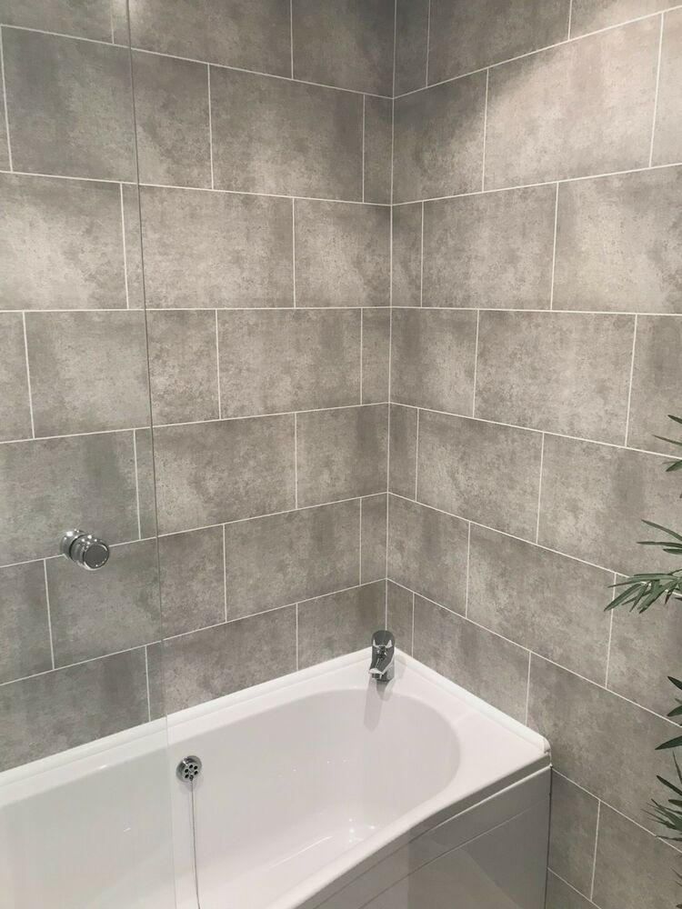 Bathroom Wall Covering
 Cutline Grey Tile Effect Bathroom Wall Panels PVC Shower