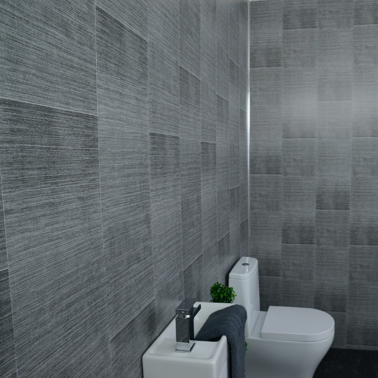 Bathroom Wall Covering
 Grey Panels Anthracite Tile Effect Cladding Gold Hues