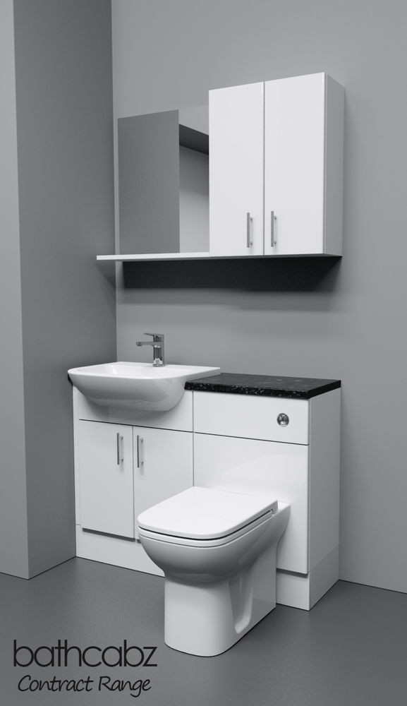 Bathroom Wall Units
 WHITE BATHROOM FITTED FURNITURE 1100MM WITH WALL UNITS