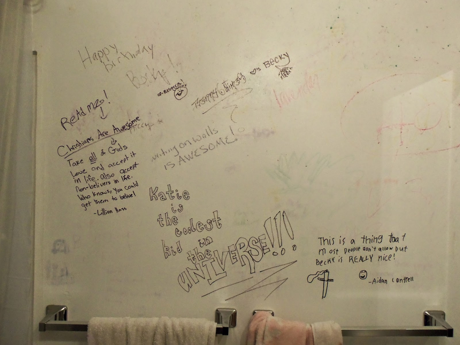 Bathroom Wall Writing
 We love our bathroom wall messages Katie was inspired to