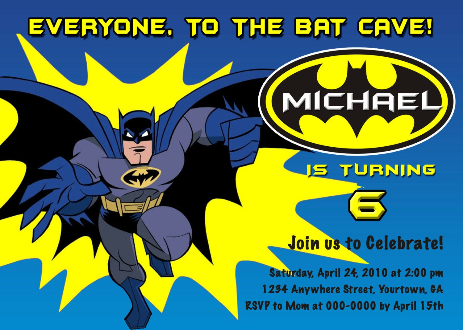 Batman Birthday Party Invitations
 Batman Personalized Birthday Invitations You by