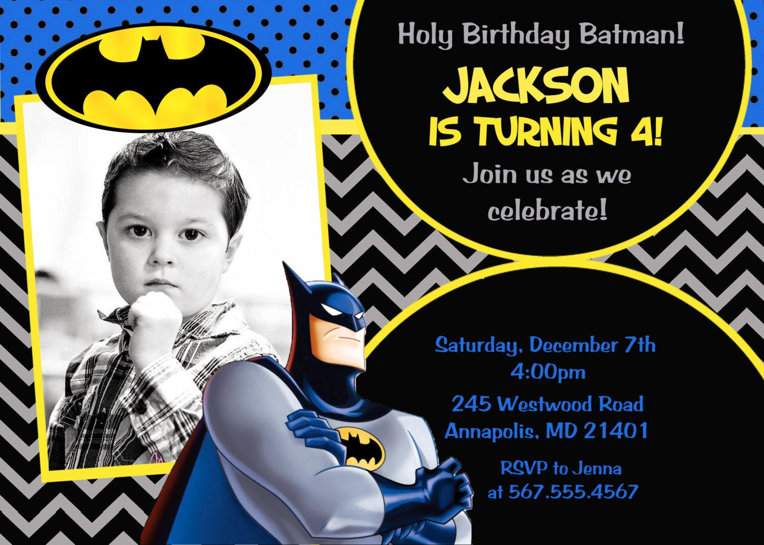 Batman Birthday Party Invitations
 Batman Superhero Birthday Party Invitation Printable or