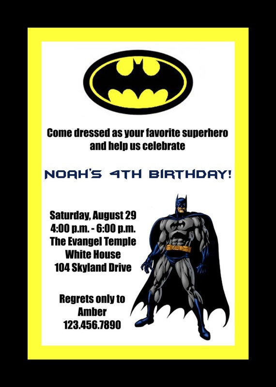 Batman Birthday Party Invitations
 Items similar to Custom Printable Batman Birthday Party