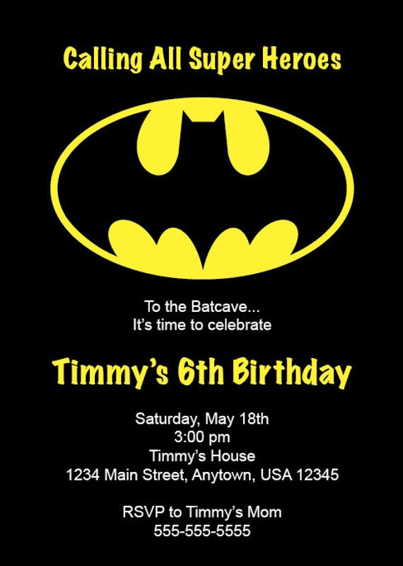 Batman Birthday Party Invitations
 Kid s Birthday Party Invitation Batman Party Superhero