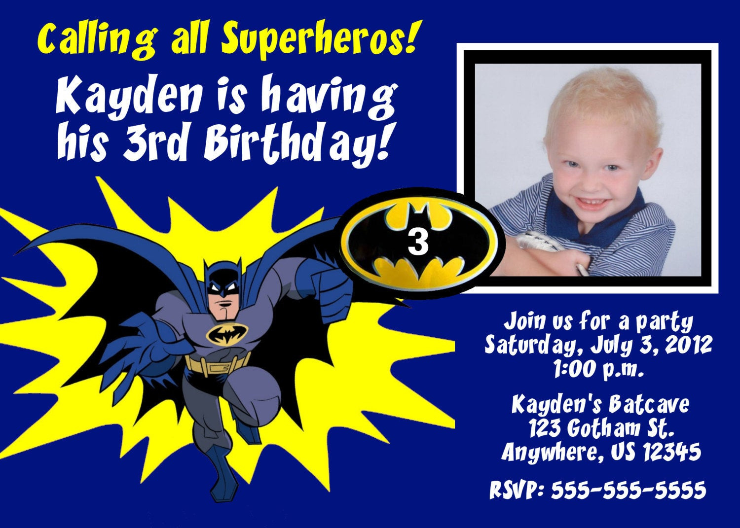 Batman Birthday Party Invitations
 Batman Superhero Birthday Invitation You Print