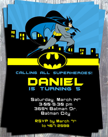 Batman Birthday Party Invitations
 Supper Heroes Batman Birthday Party Printable Invitation