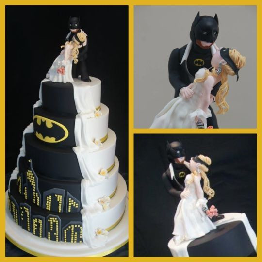 Batman Wedding Cake Topper
 I love how the white icing is a continuation of her dress