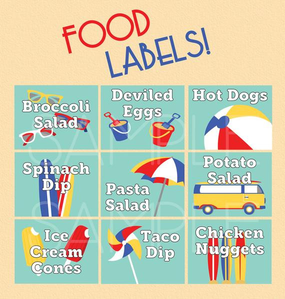 Beach Ball Party Food Ideas
 Beach Ball Birthday Party Pool Party Food Labels Summer