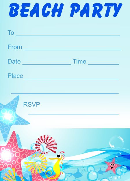 Beach Theme Birthday Invitations
 Printable Beach Party Invitations