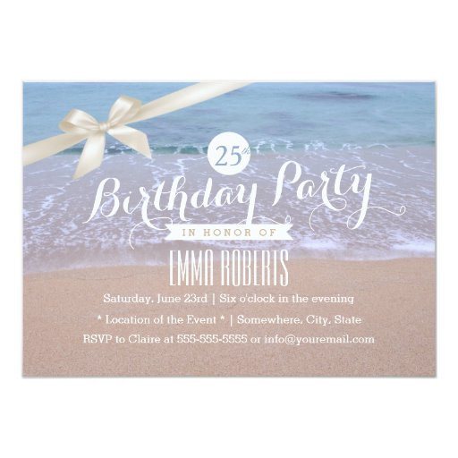 Beach Theme Birthday Invitations
 Classy Ivory Ribbon Beach Theme Birthday Party 5x7 Paper