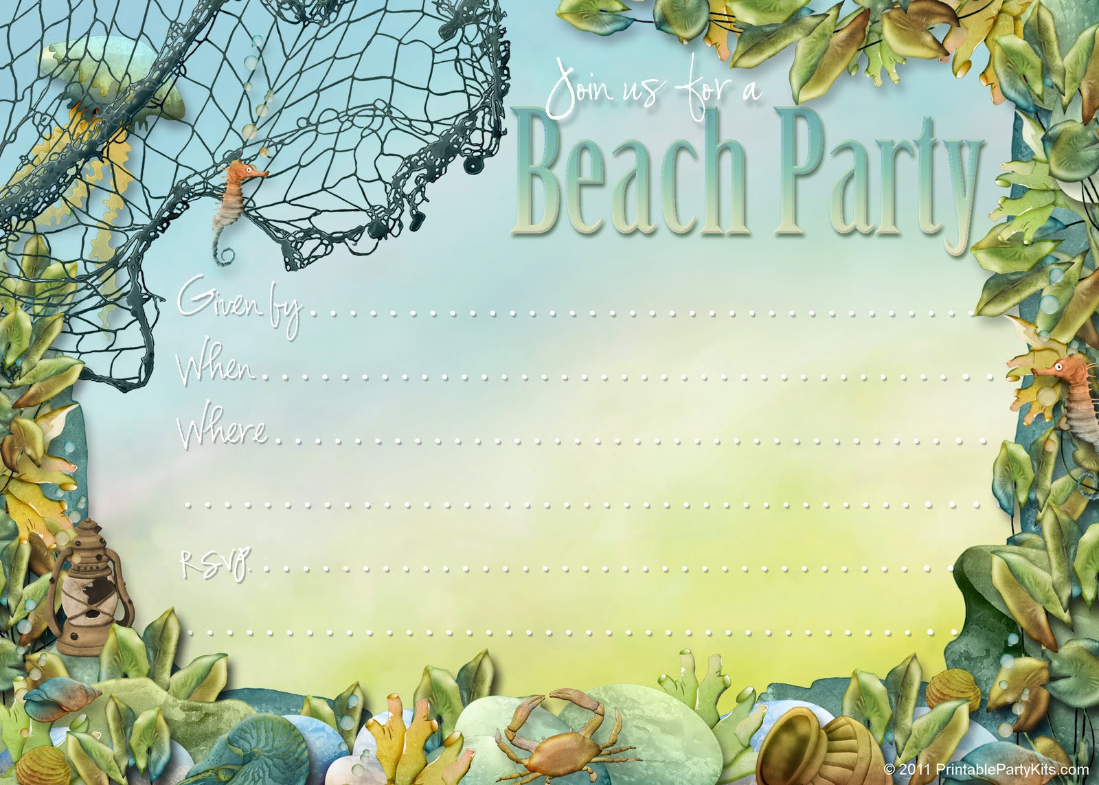 Beach Theme Birthday Invitations
 Free Printable Beach Themed Party Invites