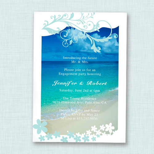Beach Theme Birthday Invitations
 seaside blue beach theme engagement party invitation cards