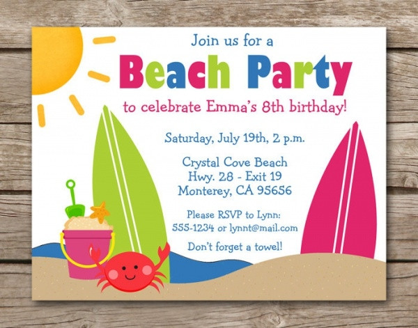Beach Theme Birthday Invitations
 22 Beautiful Beach Party Invitation Designs PSD EPS