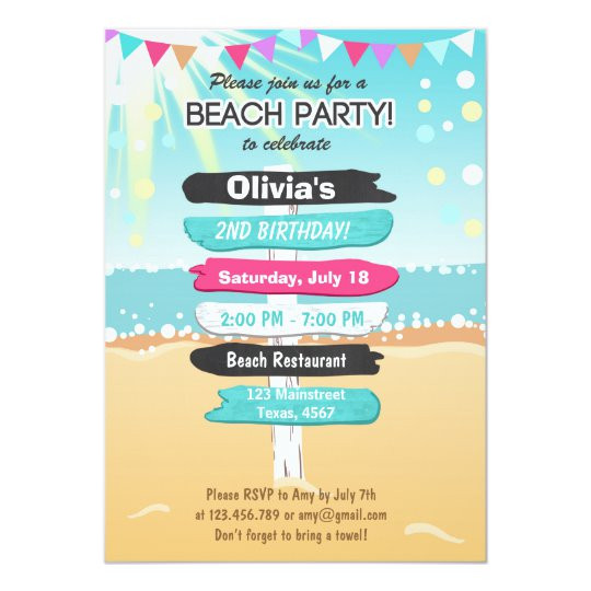 Beach Theme Birthday Invitations
 Beach Party Beach birthday Beach invitation