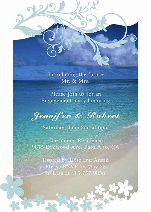 Beach Theme Birthday Invitations
 seaside blue beach theme engagement party invitation cards