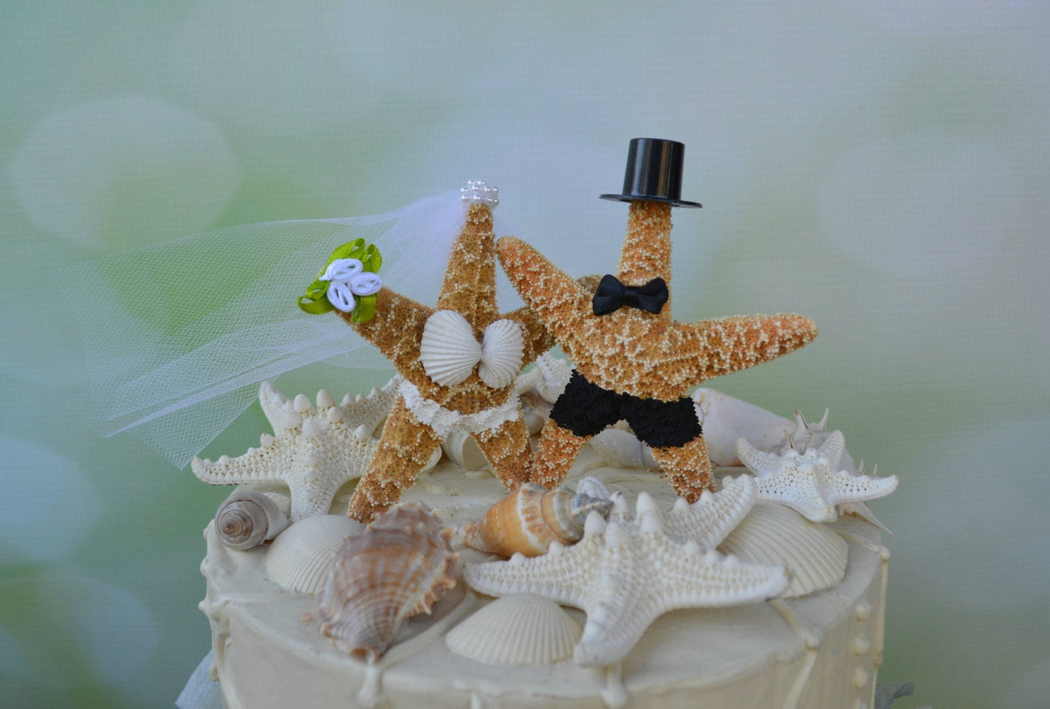 Beach Theme Wedding Cake Toppers
 Star Fish Bride and Groom Wedding Cake Topper Formal Beach