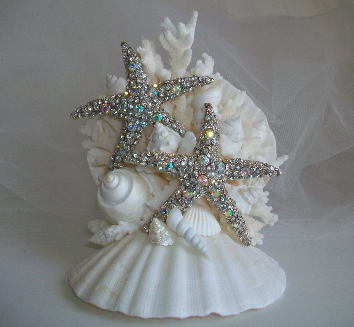 Beach Theme Wedding Cake Toppers
 Beach Theme Wedding Cake Topper Jeweled Starfish Seashell