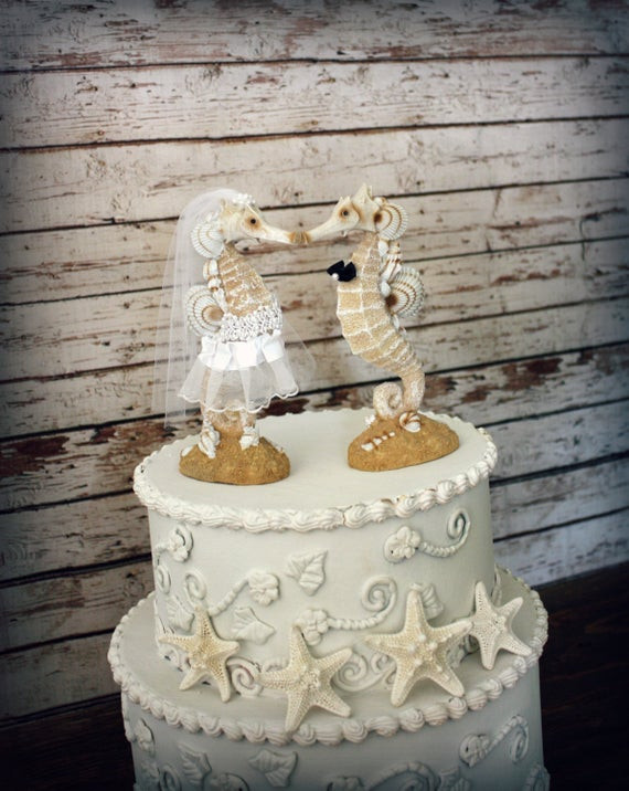 Beach Theme Wedding Cake Toppers
 Seahorse Wedding Cake Topper Beach by MorganTheCreator on Etsy