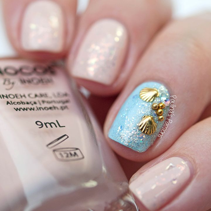Beach Wedding Nails
 Beach Nails with Sea Shell Studs by Paulina s Passions