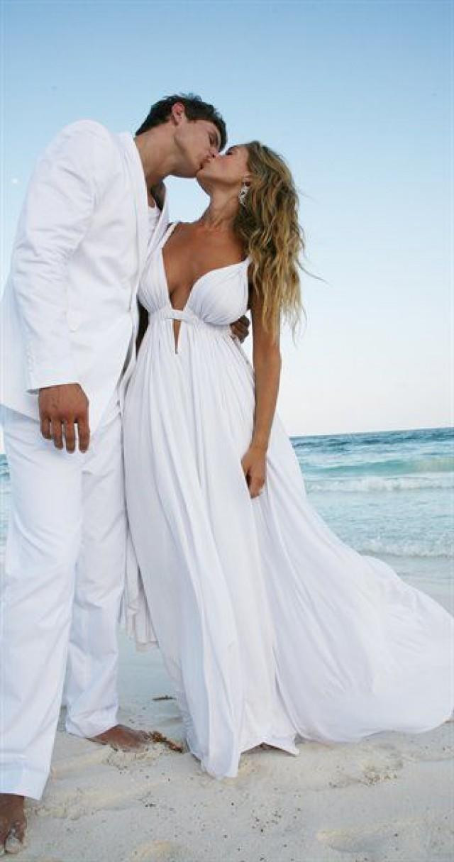 Beach Wedding Photos
 2015 Empire Beach Wedding Dresses With Straps V Neckline