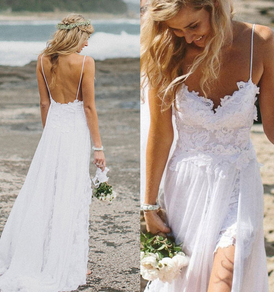 Beachy Wedding Dresses
 Top Selling Lace Beach Wedding Dresses Long White Wedding