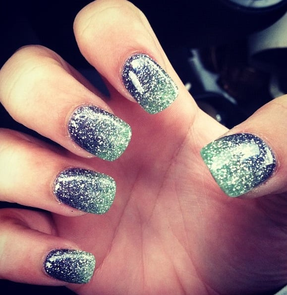 Beautiful Nails Big Bend
 dark grey sparkle to light green acrylic