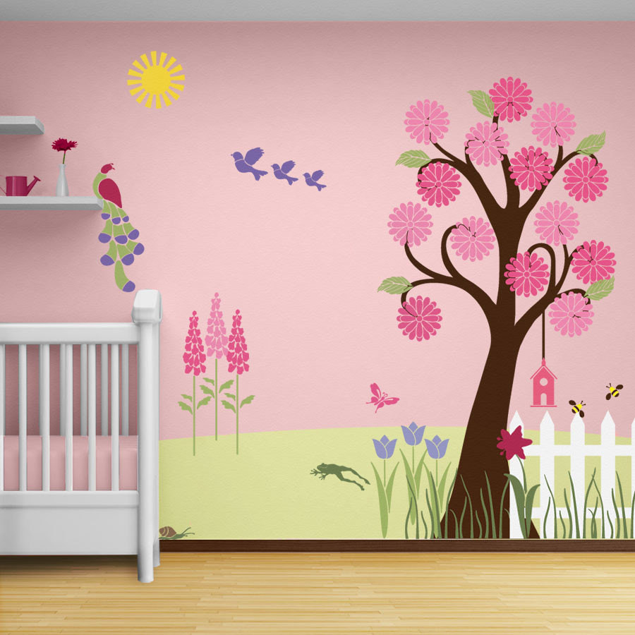 Bedroom Wall Stencils
 Flower Garden Wall Mural Stencil Kit for Girls or Baby Room