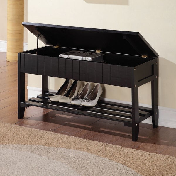 Bench With Shoe Storage
 Shop Black Solid Wood Storage Bench with Shoe Shelf Free