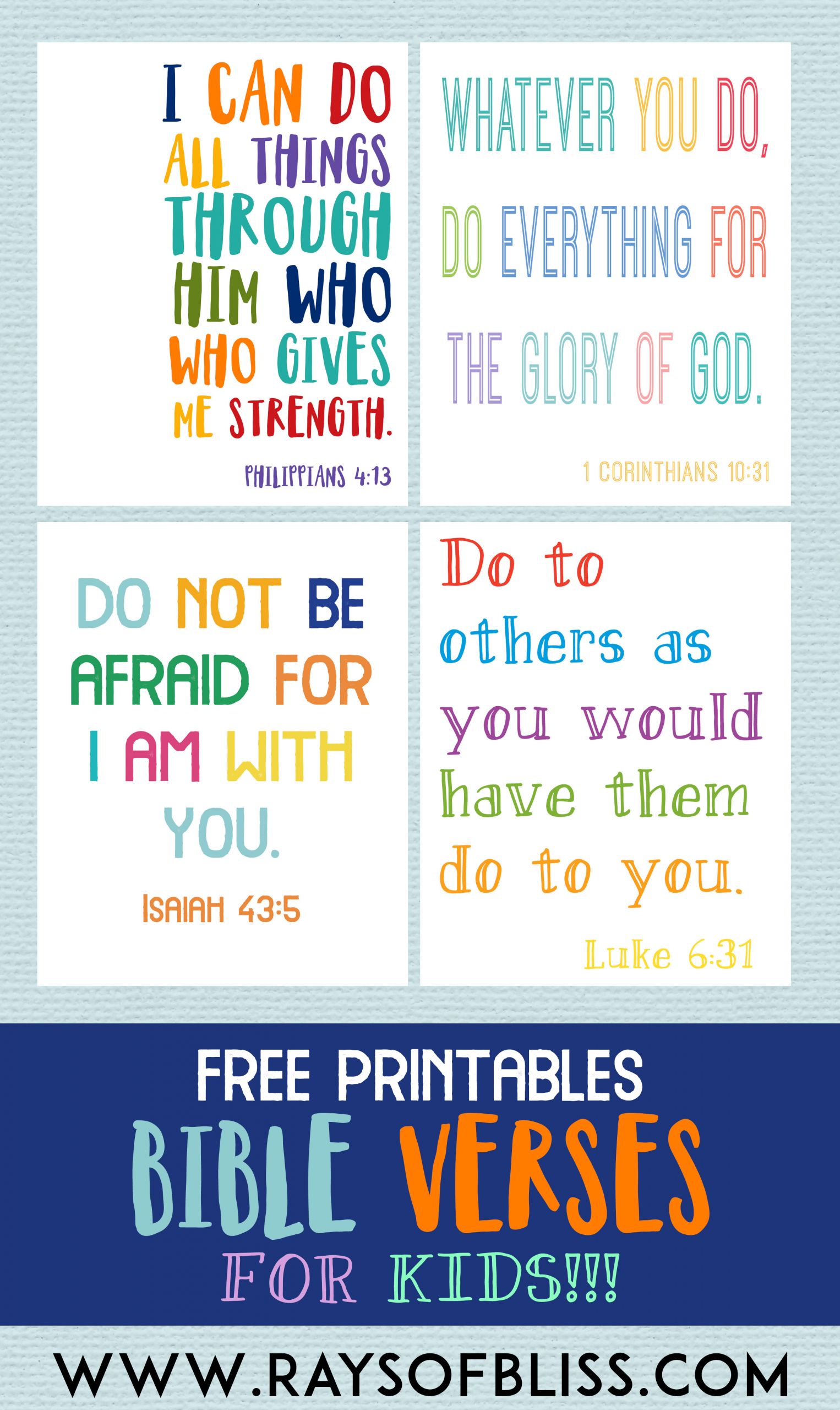 Bible Quotes For Kids
 Kids Bible Verses Free Printables Set of 4 Rays of Bliss