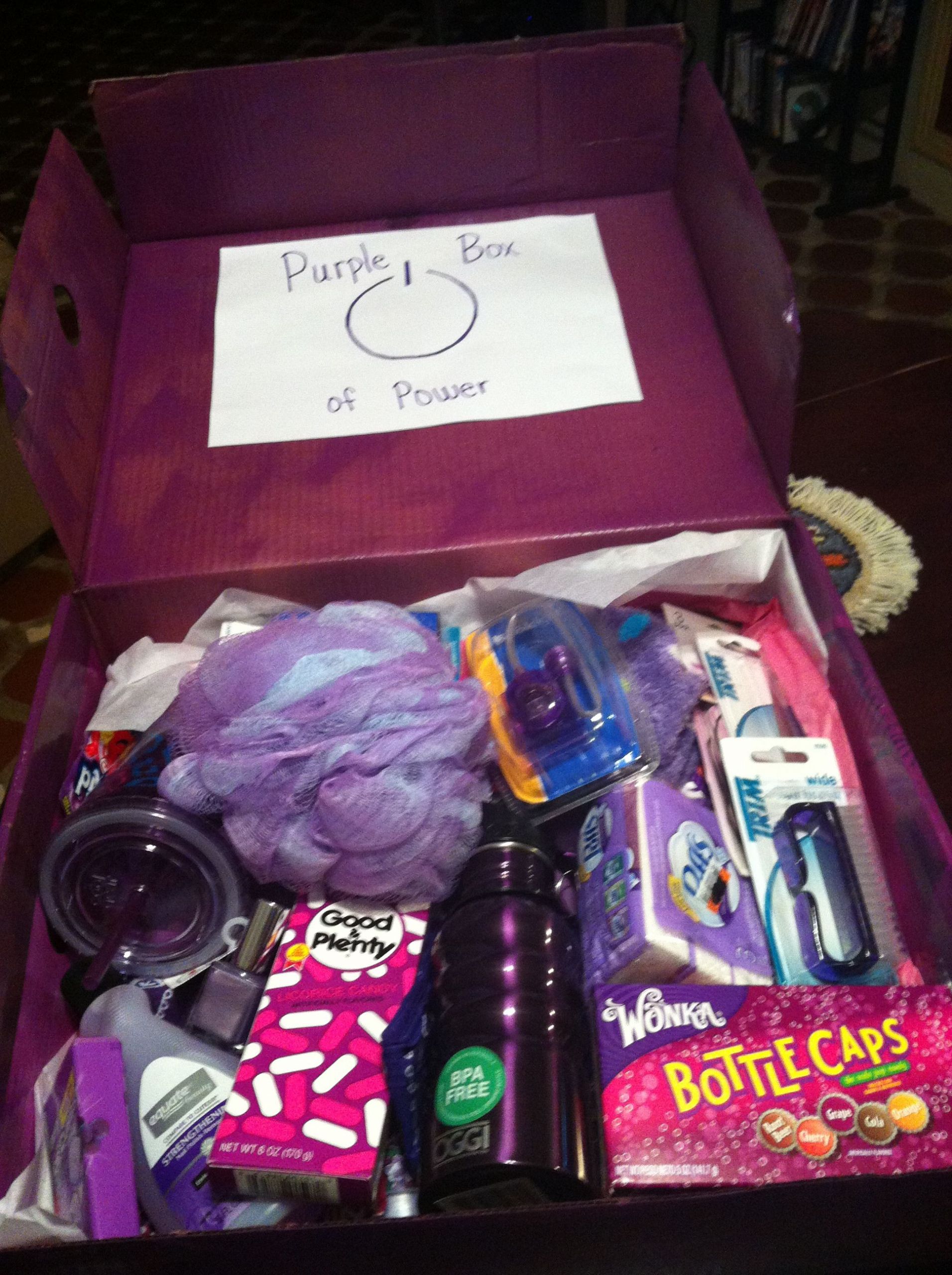 Birthday Box Gift Ideas
 Gift idea Instead of yellow box of sunshine do a purple