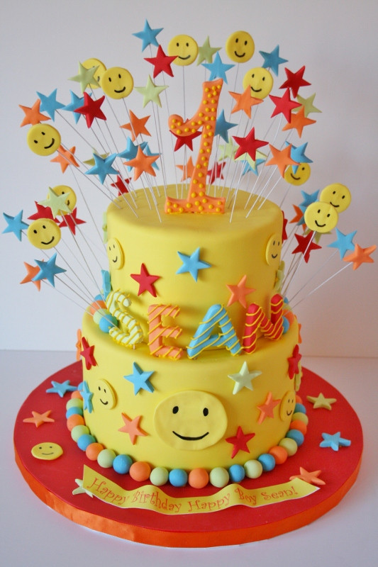 Birthday Cake Emoticon
 Smiley Face First Birthday Cake New Jersey NJ Custom Cakes