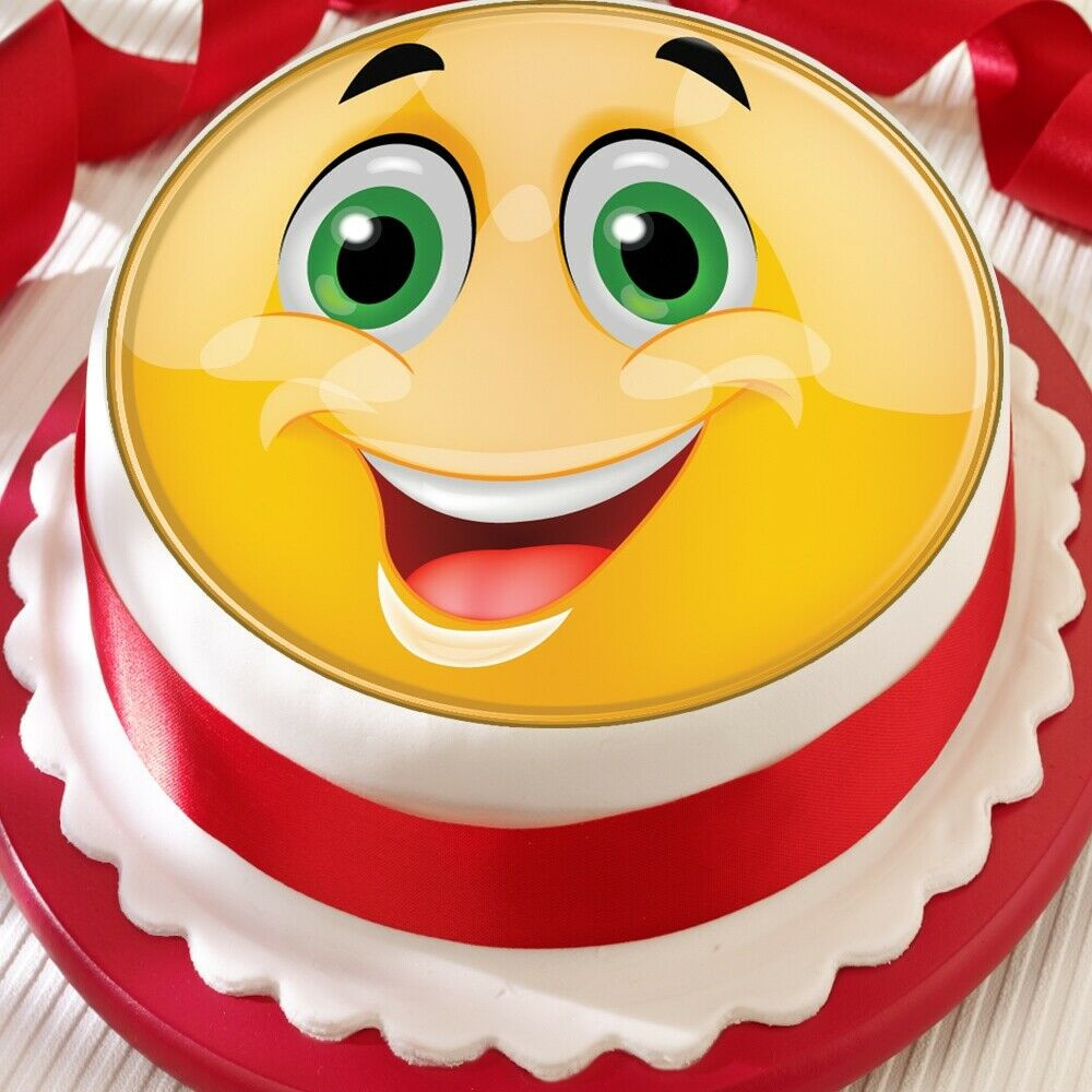 Birthday Cake Emoticon
 EMOJI SMILEY FACE PRECUT EDIBLE BIRTHDAY CAKE TOPPER