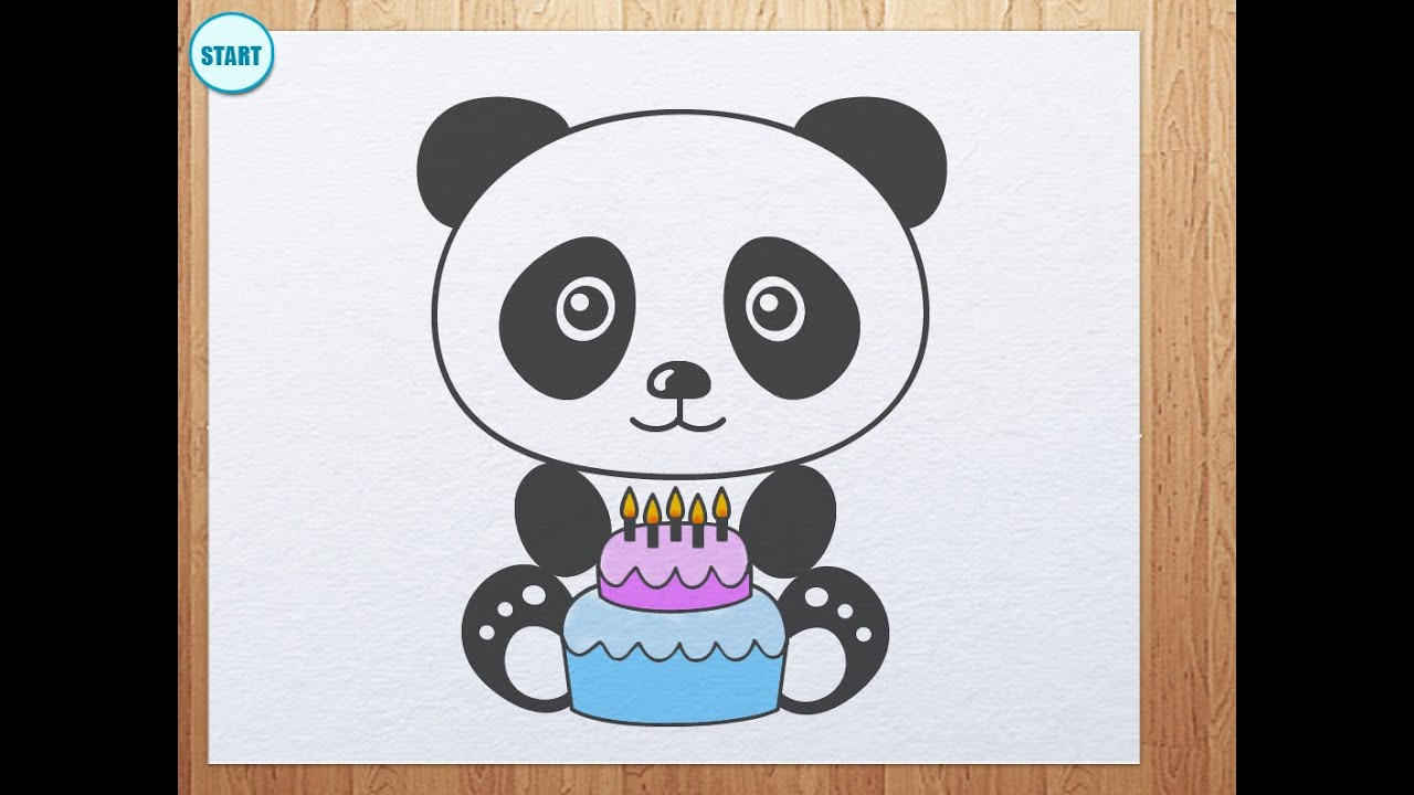 Birthday Card Drawings
 how to draw Panda with birthday cake