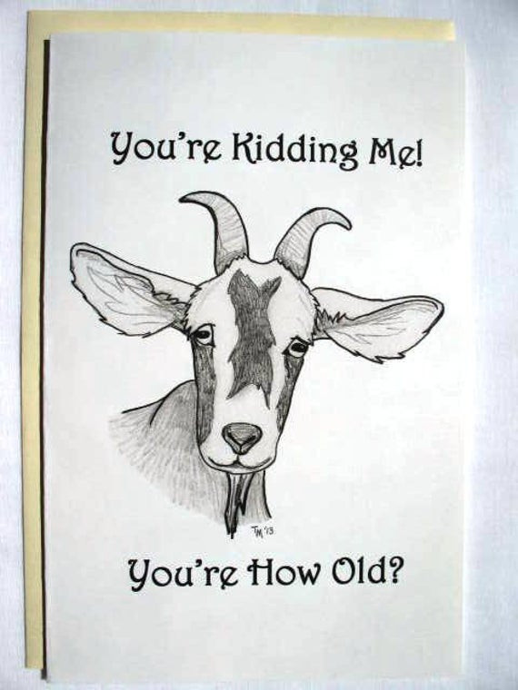 Birthday Card Drawings
 Funny Goat Birthday Card Original Pencil Drawing
