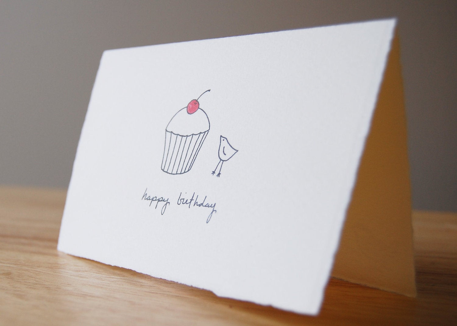 Birthday Card Drawings
 Simple Birthday Card Cute Bird and Cupcake by
